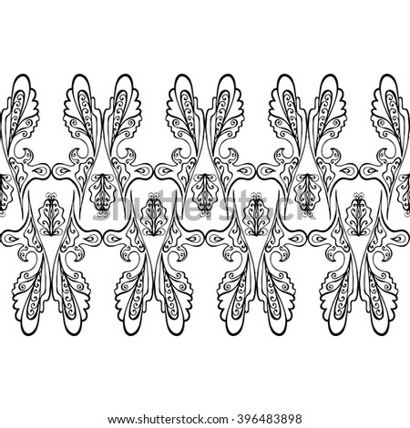 Anti-stress pictures. Patterns with a free hand. Vinyl sticker,stencils and textile elements for interior design. Horizontal seamless zentangle ornament.Vector seamless illustration. 