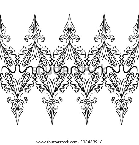Anti-stress pictures. Patterns with a free hand. Vinyl sticker,stencils and textile elements for interior design. Horizontal seamless zentangle ornament.Vector seamless illustration. 