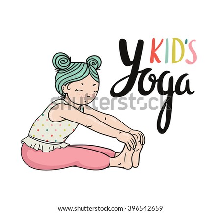 Kid yoga logo. Gymnastics for children. Healthy lifestyle poster. Vector illustration.