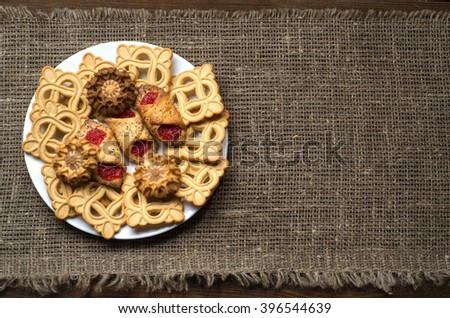 cookies on a textured background.Rustic style.Top view. Free space for text.