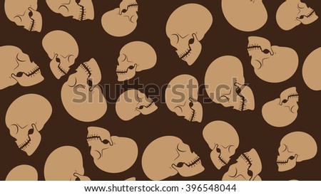 Vector seamless background of skulls. Chaotic skull