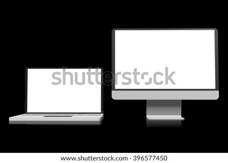 3D illustration - monitor and laptop.