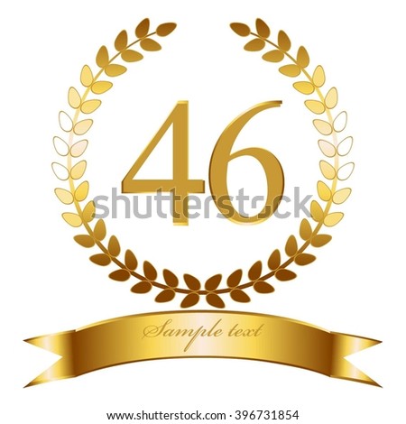 Vector illustration of Anniversary - 46. Gold ribbon and laurel wreath.