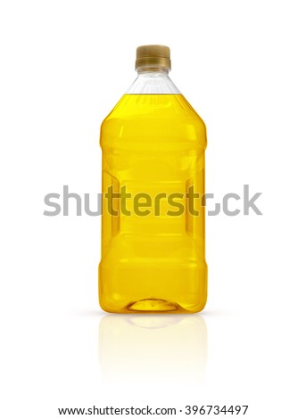 Vegetable or sunflower oil in plastic bottle mockup template ready to design, isolated on white background.