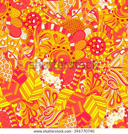 Tracery seamless calming pattern. Mehendi design. Ethnic colorful harmonious doodle texture. Indifferent discreet. Curved doodling mehndi motif. Vector.