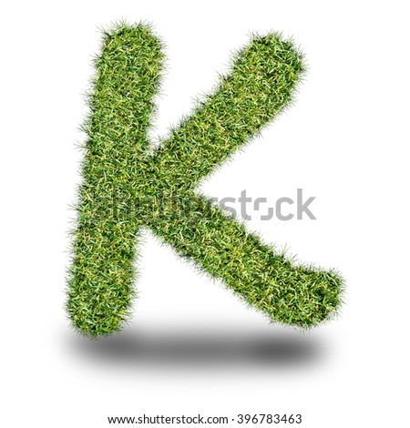 K uppercase alphabet made of grass texture, isolated on white background