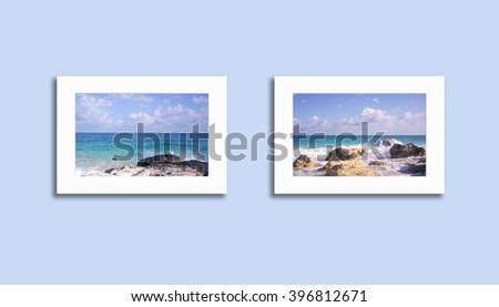 Frames mockups  with sea view posters, decor concept