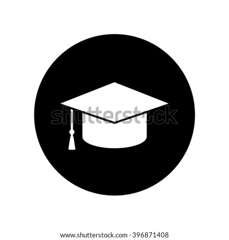 Graduation cap or hat icon in circle . Vector illustration
