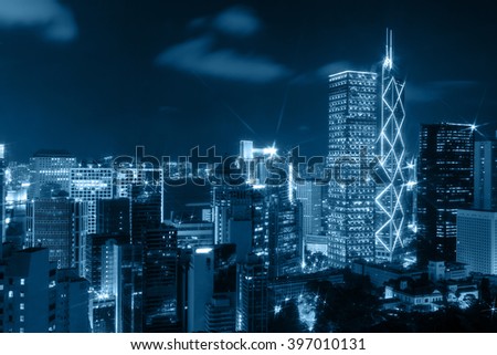 Hong Kong downtown with skyscrapers at night