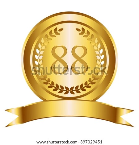 Vector illustration of Anniversary - 88. Gold ribbon and laurel wreath.