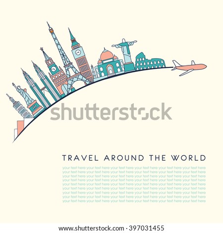 Travel and tourism background. Vector background. line illustration. Line art style
