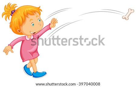 Girl in pink dress throwing bone illustration