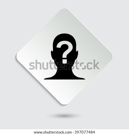 Male profile silhouette with question mark - black vector icon  on a paper button