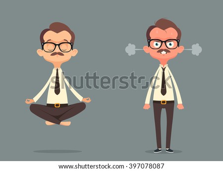 Cute Cartoon Office Workers: Calm and Angry. Vector Illustration Royalty-Free Stock Photo #397078087