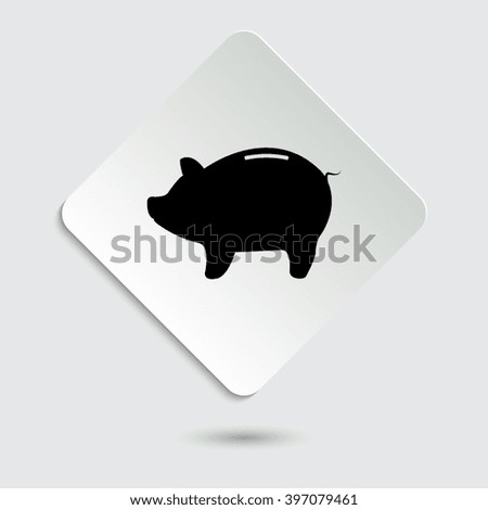 Piggy bank - saving money - black vector icon  on a paper button