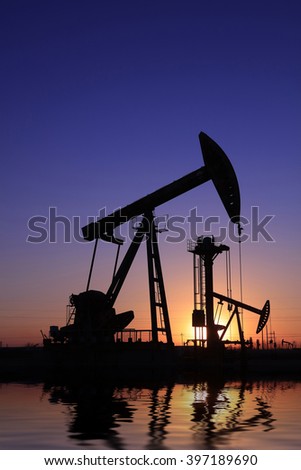 Beam balanced pumping unit under the setting sun in oilfield