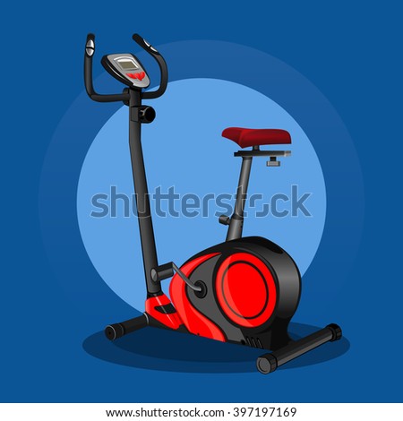 Exercise bike icon. Stationary bike. Sport equipment. Fitness design. Vector realistic illustration for sports clubs and gyms