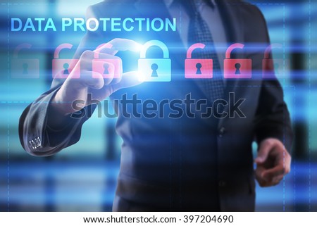 Business, Internet and technology concept. Businessman select Data protection.