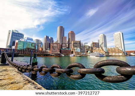 Boston Harbor and Financial District in Massachusetts.

