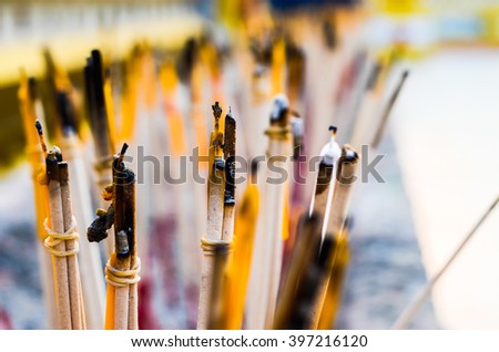  The incense and  wax not burn at Temple, Thailand .select focus