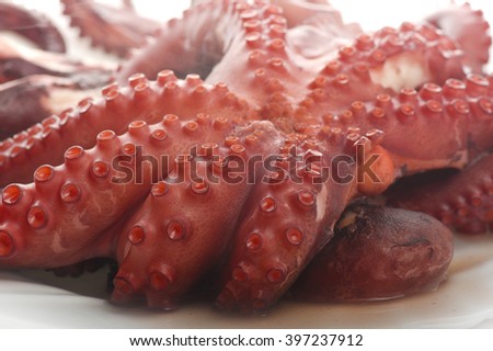 two boiled octopus on a white plate