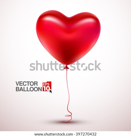 Vector red balloon in form of heart on light background.