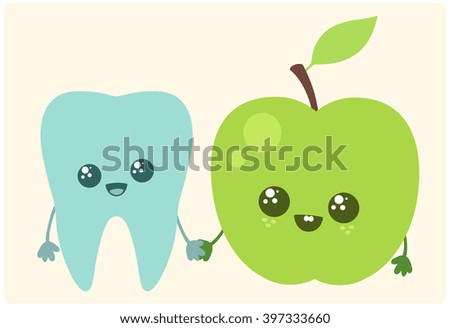 Tooth and apple. Vector illustration