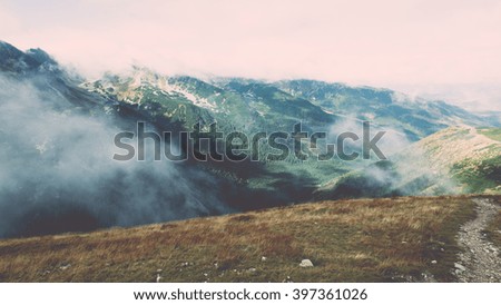 View of autumn nature in Tatra Mountains in Slovakia - vintage film effect
