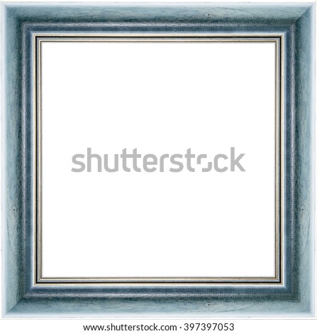 Wooden blue vintage picture frame isolated on white background. High resolution photo.