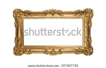 Antique golden frame isolated on white background