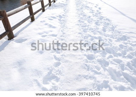 Snow path beside Citose river, Hokkaido Japan