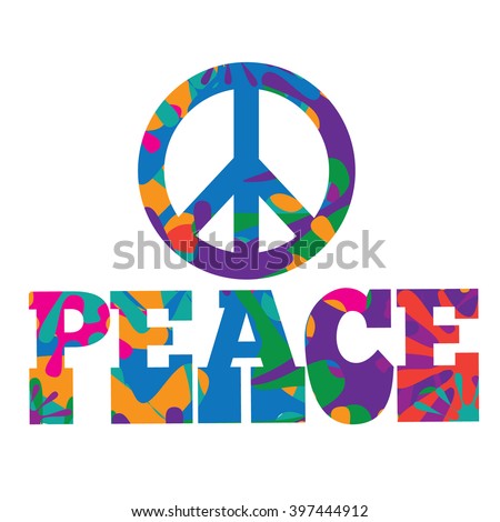Sixties style mod pop art psychedelic colorful Peace text design. EPS 10 vector.