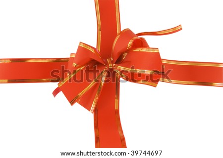 red holiday bow on white background