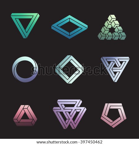 Set of impossible shapes, vector illustration, clipping mask