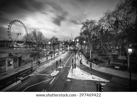 Northumberland Avenue in black and white in London. England