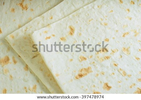 Lavash texture. Thin armenian bread, Wheat flatbread, greek pita, indian chapati or spanish tortilla