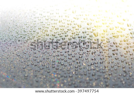 drops on the glass surface of the matrix TFT monitor closely, background