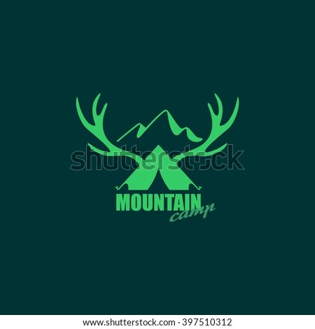 Mountain, nature exploration vintage logos, emblems, silhouettes and design elements. Outdoor activity in wilderness symbols design template, vector illustration.