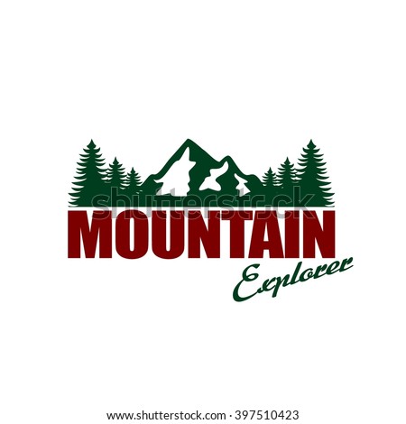 Mountain, nature exploration vintage logos, emblems, silhouettes and design elements. Outdoor activity in wilderness symbols design template, vector illustration.