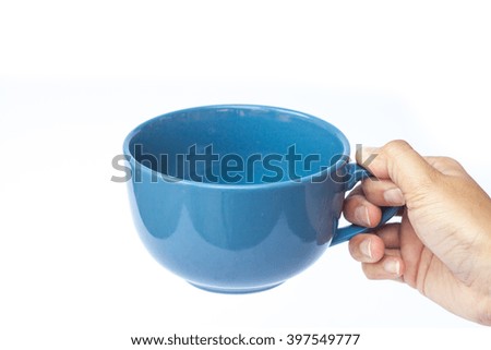 Blue ceramic bowl on white background, stock photo