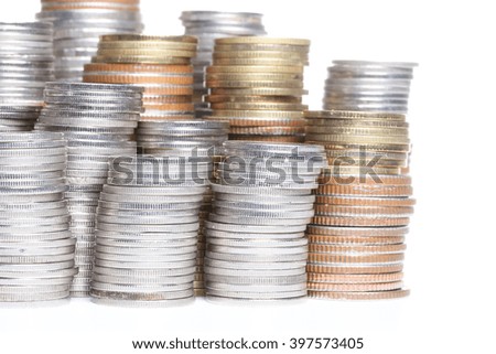 Coin stack on white background , isolated on white background


