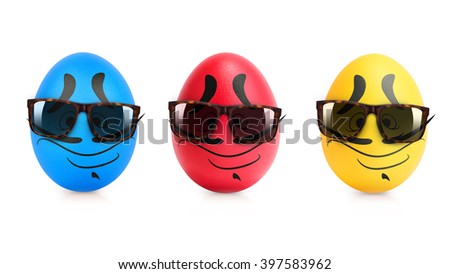 Concept of Easter egg with emotions faces isolated on white