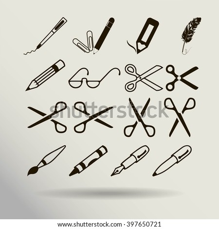 scissors, pens and pencils.vector icon