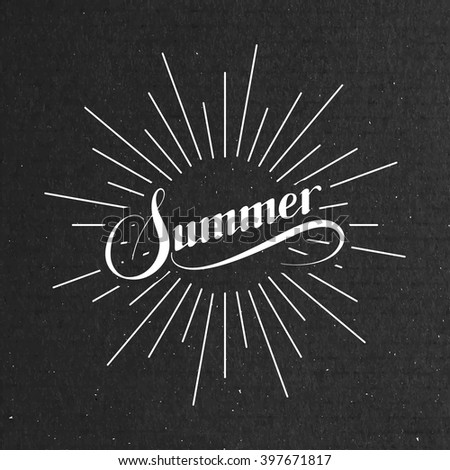 Vector typographic illustration of Summer retro label with light rays. Lettering logo composition 