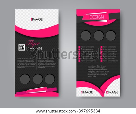 Vector flyer and leaflet design. Set of two side brochure templates. Pink and black color.