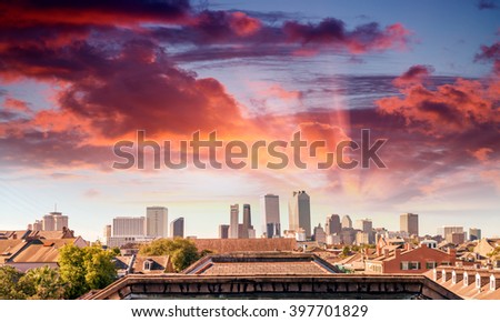 Buildings of New Orleans at sunset, Louisiana - USA.