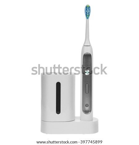 Electronic ultrasonic toothbrush on a stand isolated on a white background