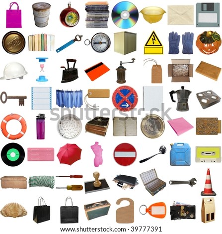 Many object isolated over white background (all pictures in the collage are mine)