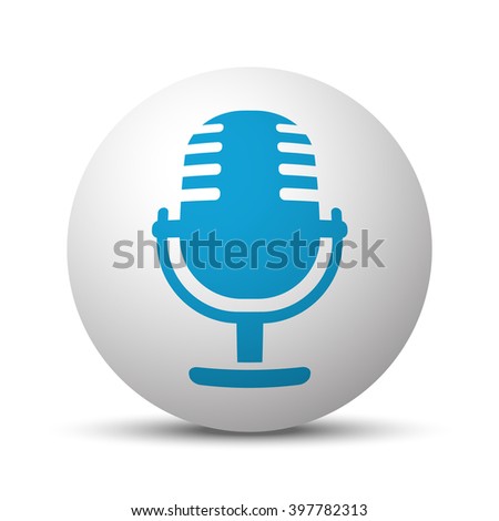 Blue Microphone icon on sphere on white background