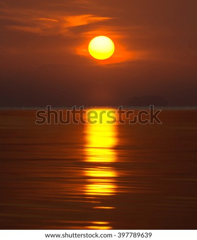 Sunset sky on the lake in south of Thailand., un-focus image.